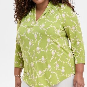 JM Collection Lime Floral Blouse